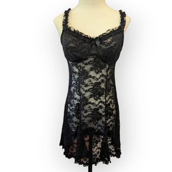 Other - Y2K Coquette Sheer Lace Babydoll Slip Dress Lingerie